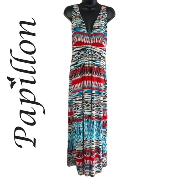 Papillon Women’s Multicolor Low Cut Maxi Dress Size XL - Picture 1 of 14